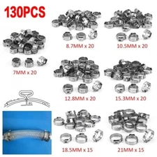 130PCS Assortment Diameter 5.8-21mm Stainless Steel Single Ear Stepless Clamp