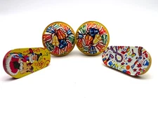 Vintage Noisemakers Tin Litho US Metal Toy Party New Years Eve Lot of 4