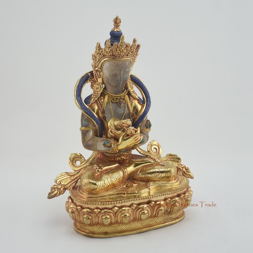 Estatua de Vajradhara Dorjechang nepalí dorada de oro tallado a mano 9" Patan, Nepal - Imagen 2 de 4