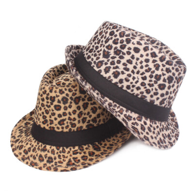 Women Casual Leopard Animal Print Fedora Hat Jazz Trilby Hat Outdoor  Driving Cap