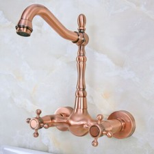 Antique Red Copper Wall 2 Hole Swivel Kitchen Sink Faucet Basin Mixer Tap 2nf944