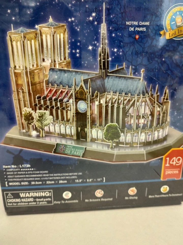 CubicFun 3D Puzzle LED Light Notre Dame de Paris 149 pcs Sealed - Image 4 of 4