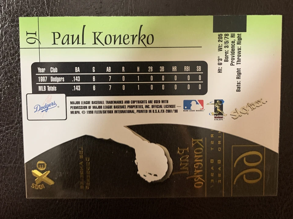 Skybox Paul Konerko Rookie Dodgers RC #16 1998  Foto 2 de 2