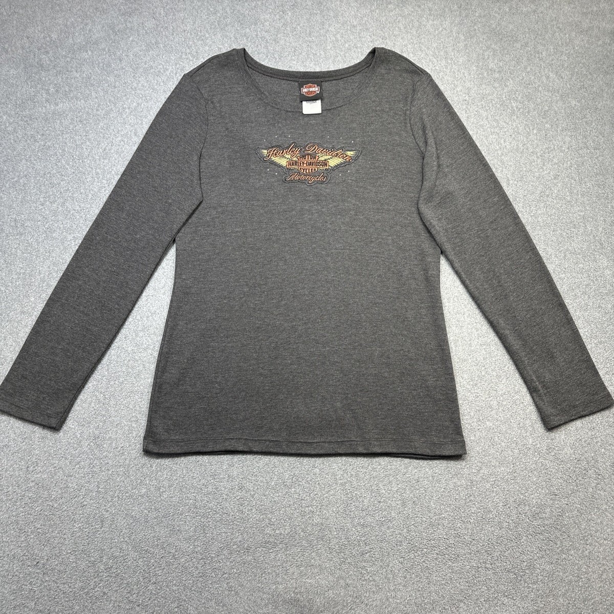Harley Davidson Top Women Plus 1X Gray Embroidered Logo