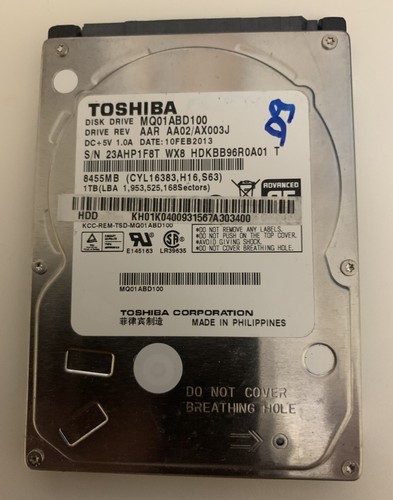 Disque Dur Portable Toshiba 1 To - Modèle MQ01ABD100 - Format 2.5" - Testé 100% Fonctionnel (Occasion)