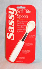NEW IN PACKAGE VINTAGE 1990 SASSY FEEDING SPOON WITH SOFT BITE WHITE