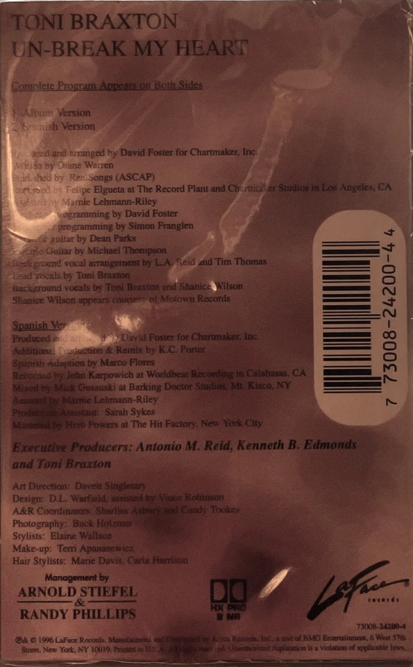 Un-Break My Heart (Cassette Single, 1996) Toni Braxton (New & Sealed) - Image 2 of 2
