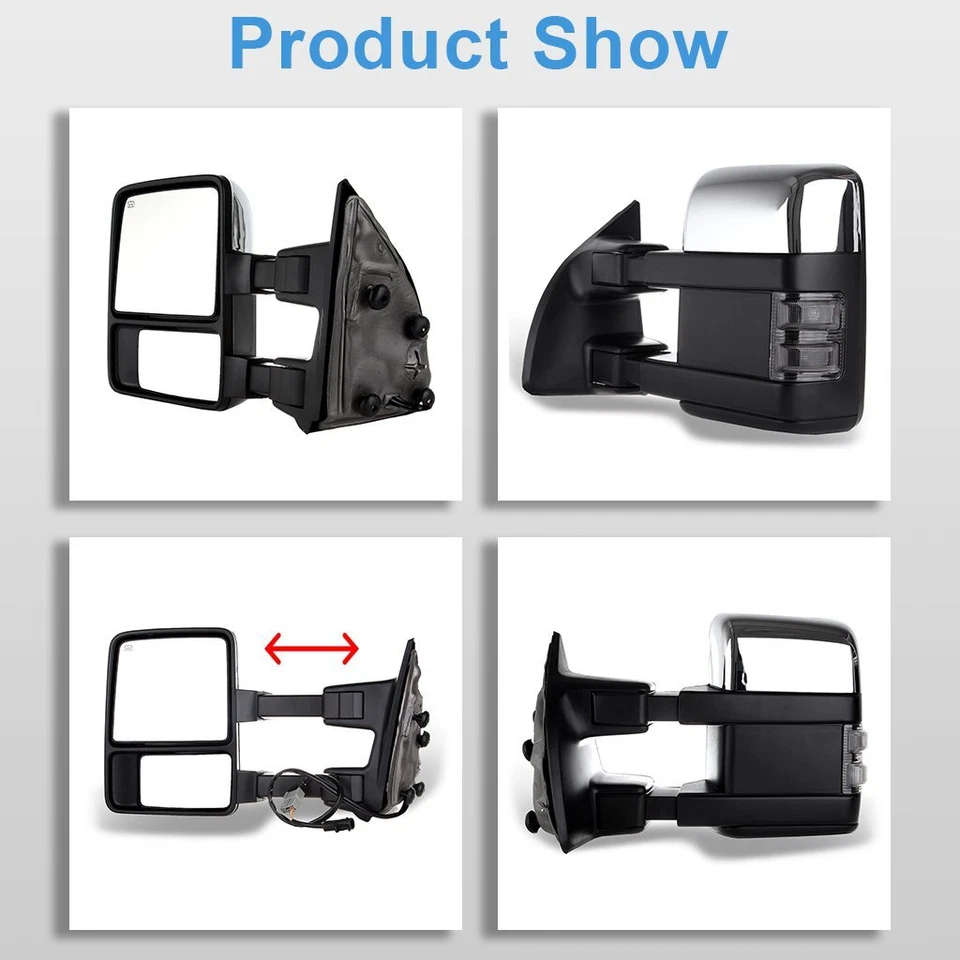 Espejos retrovisores de remolque cromados eléctricos térmicos para Ford F250-F550 Super Duty 99-07 señal LED Foto 2 de 4