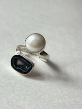 Pearl  Geode Adjustable Ring 925 Sterling Silver Size 7