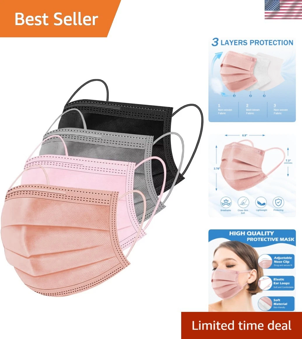 100/500 Pcs Disposable Face Masks, Breathable Mask 3 Layer with Nose Clip Ela...