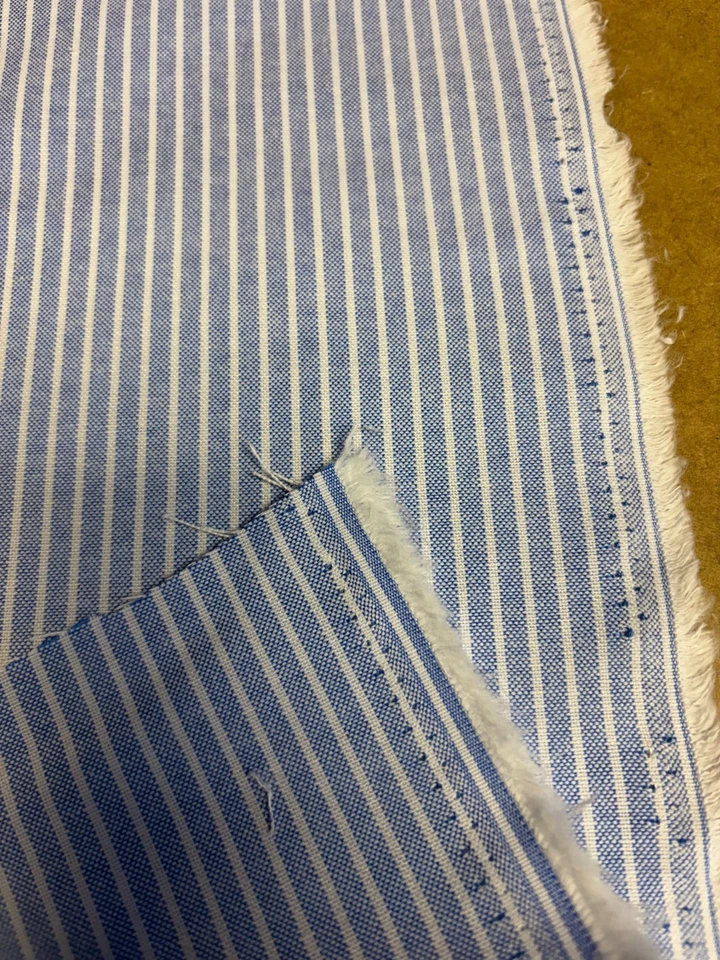 4.9 Metres Sky Blue Linen & Cotton Striped Fashion Fabric. 58" Wide