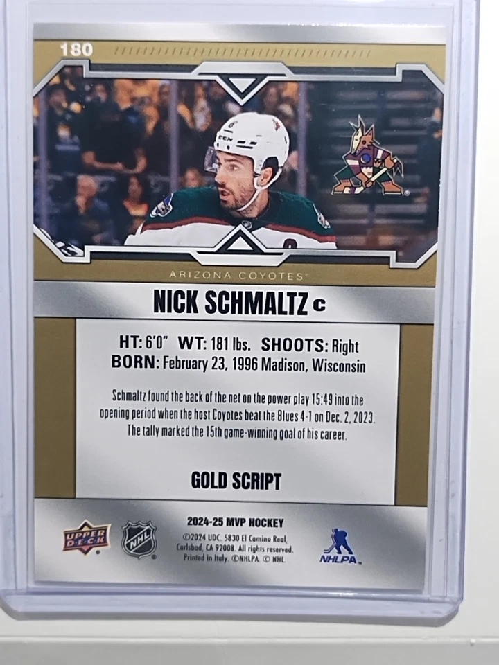 Nick Schmaltz 2024 Upper Deck MVP GOLD SCRIPT 180 - Image 2 of 2