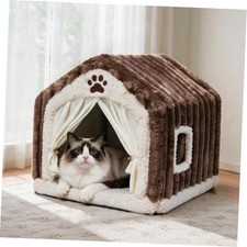 Luxury Dog House Indoor, Warm Double-Layer Dog Cave Bed M 18" 18" 18" Coffee