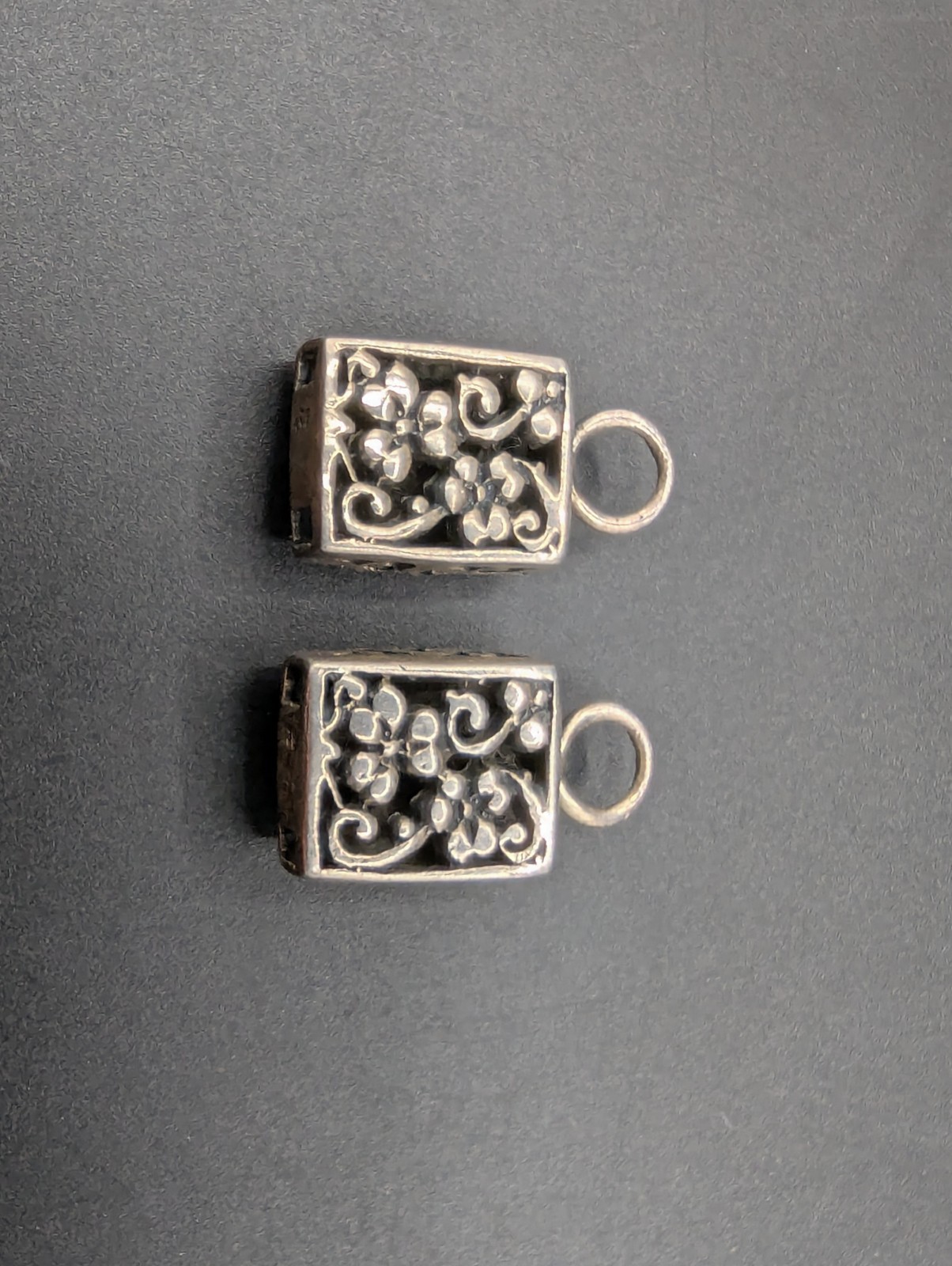 925 Sterling Silver Rectangular Red Garnet Floral… - image 2