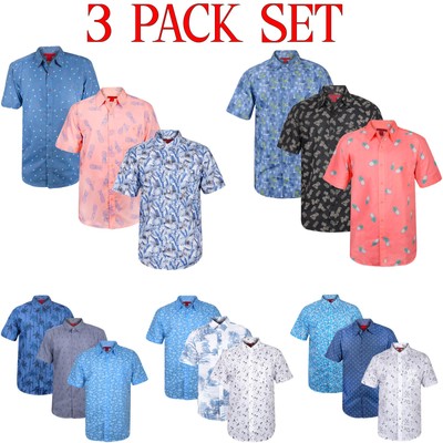 3er Pack Herren Hawaiihemd Sommer Strand Palme Blumen Kurzarm Hemden