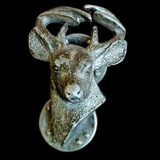 VTG Fine Pewter Whitetail Deer Hat Lapel Brooch Pin by GG Harris 80s 3D Buck