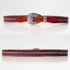 Vintage Horsehair Western Leather Belt Concho Statement Cowgirl Size 44