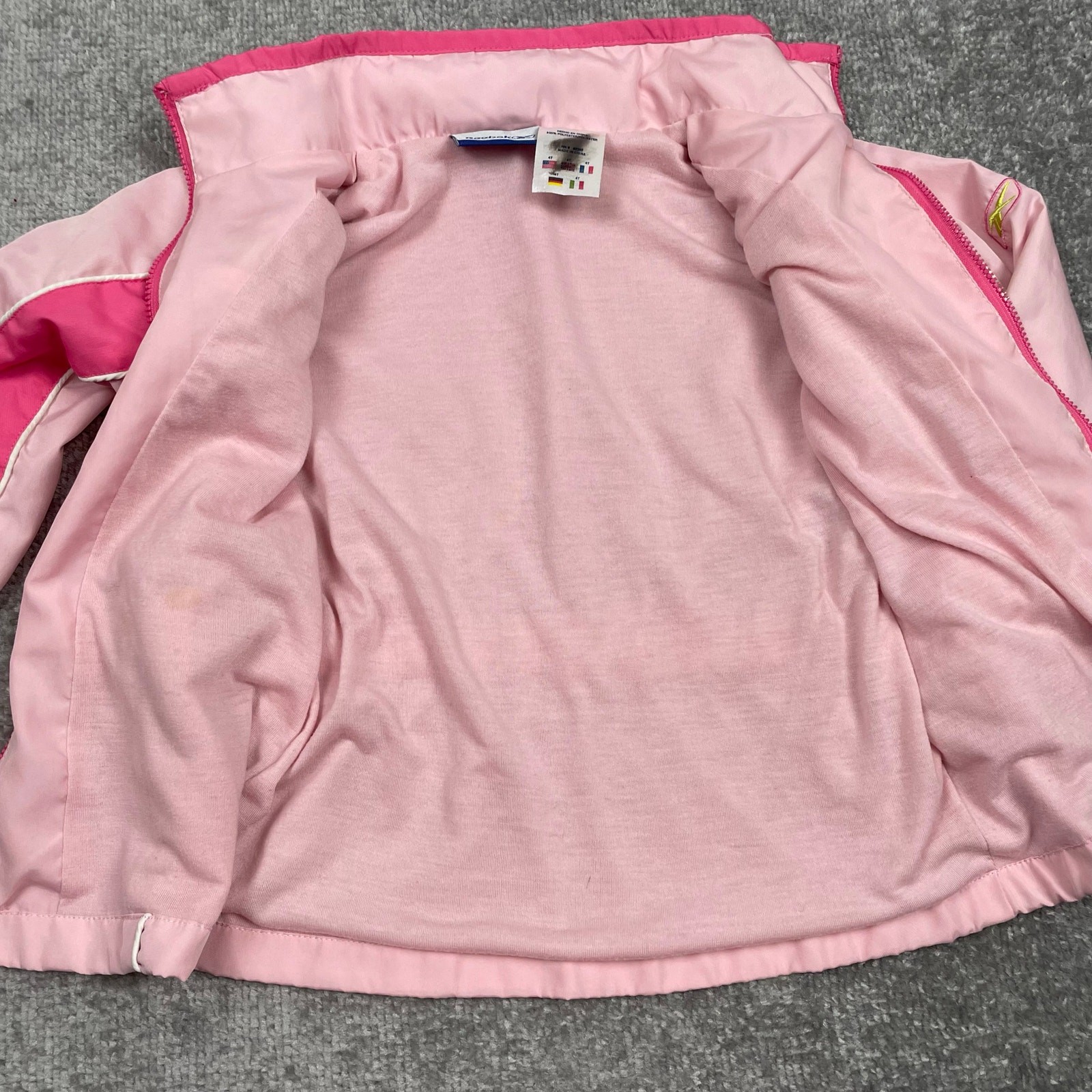 Reebok Toddler Girls Windbreaker Jacket 4T Pink Green Hooded Full Zip Retro y2k thumbnail 8