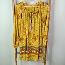 Spell & the Gypsy Mystic Tunic Dress Womens Small Yellow Floral Boho Tie Neck