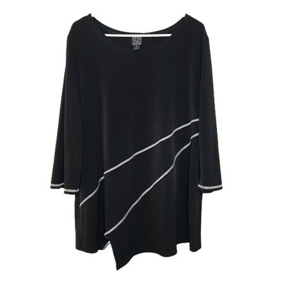 Clara Sun Woo Tunic Top Black Women Plus Size 1X Asymmetrical Seams 3/4 Sleeve