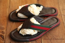 Gucci GG Monogram Brown Leather Sandals Sliders Flip Flops Mens UK 7 G US 8