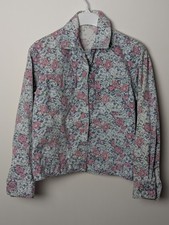 Vintage Floral Denim Jacket Pink Blue White Roses Button-Up 90s Style   17x24