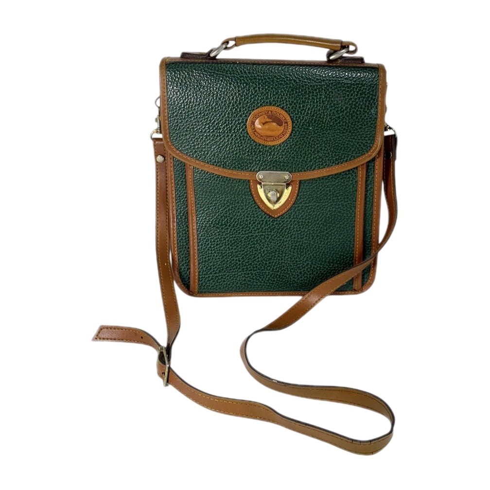 DOONEY&BOURKE　ボストンバッグ　カーキ　ロゴ　本革　横長　ショルダー Vintage Dooney and Bourke Continental Green Pebbled Leather