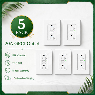 5 PK 20A GFCI Wall Socket Outlet Receptacle Tamper/ Weather Resistant ETL White