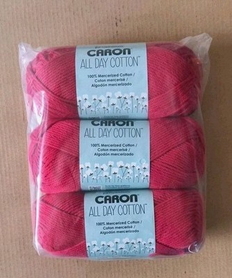 New 3-Pk Caron All Day Cotton Yarn Crochet Knitting in Red Lip DIY Crafts