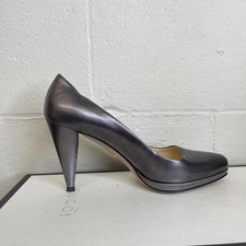 Prada Milano Semi Pointed Toe Pumps Sandals Silver Leather Slip On Women's 37 EU