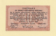 CROATIA CITY OF SPLIT 10 HELERA 1919 VF++ Local banknotes (Yugoslavia Notgeld)
