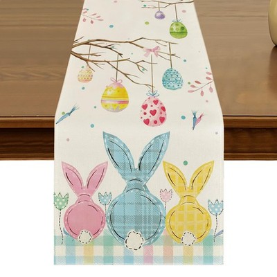 Easter Bunny Egg Carrot Table Runner 13x72 Inch Seasonal Spring Colorful Buff...