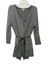 Kenneth Cole New York Sweater Open Front Shawl Cardigan Black/White Tie Close