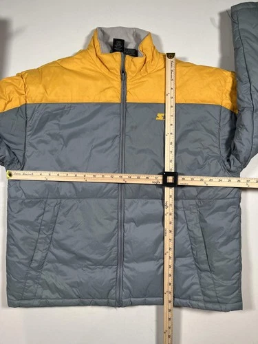 Starter Jacket Mens XL Gray Yellow Down Puffer Insulated Winter Zip STM1183NC image 7