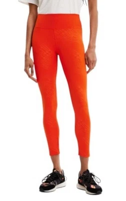 DESIGUAL Lemon Damen Leggings L Orange Print 3/4 Knöchel Stretch Slim - Bild 1 von 4