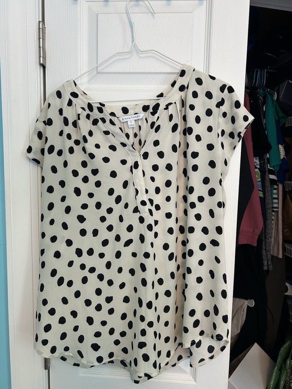 Euc 41 Hawthorn Black And White Polka Dot Blouse Size Xl
