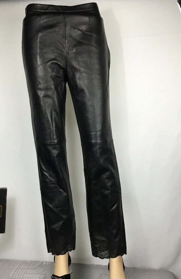Pantalón de cuero Real Clothes talla 2 forrado negro cintura alta pierna recta cuero encaje Foto 4 de 4