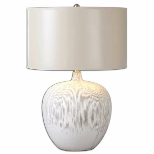 UTTERMOST 26194-1 GEORGIOS TEXTURED AGED IVORY CERAMIC TABLE LAMP + DRUM SHADE - Picture 3 of 5
