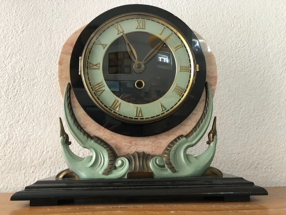 Belle Horloge pendule à poser décor à l 'oiseau marbre et bronze TBE vintage - Photo 2/4