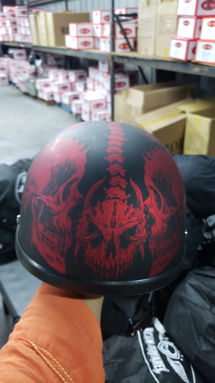 Burgundy Skull Novelty Motorcycle Helmet with Adjustable alligator quick!