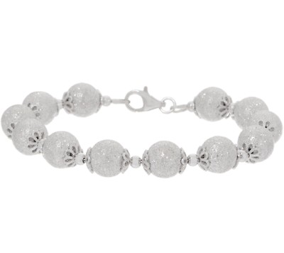 Textured Glitter Bead Ball Link Bracelet Real 925 Sterling Silver