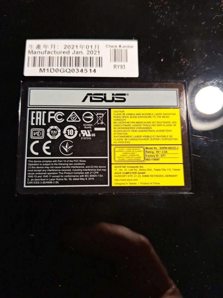 ASUS DRIVE SDRW-08U25U LETTORE DVD/ RW MASTERIZZATORE ESTERNO  - Immagine 2 di 4