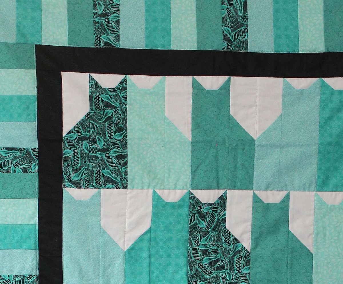 Handmade Blue Teal Green Colorful Kitty Cat Quilt Throw CAT Handmade Blue Teal Green Colorful Kitty Cat Quilt Throw CAT