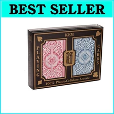 Premium KEM Bridge Size Playing Cards - 100% Plastic, Pack of 2 in Red & Blue