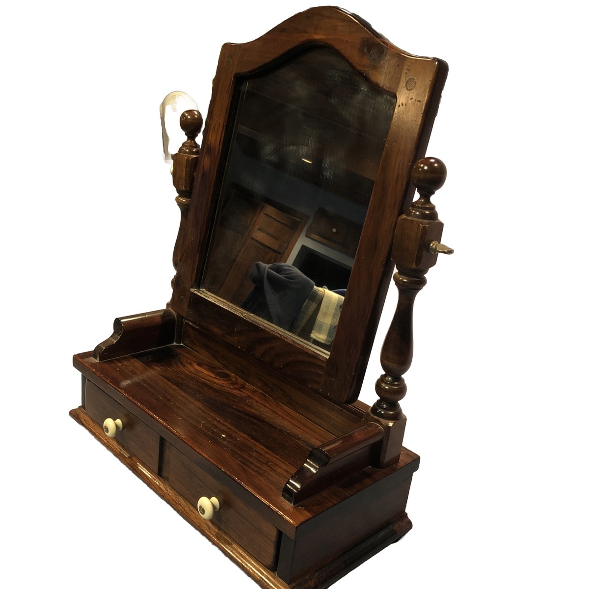Ethan Allen Antiqued Pine Cheval Mirror Jewelry Box Shaving Vanity