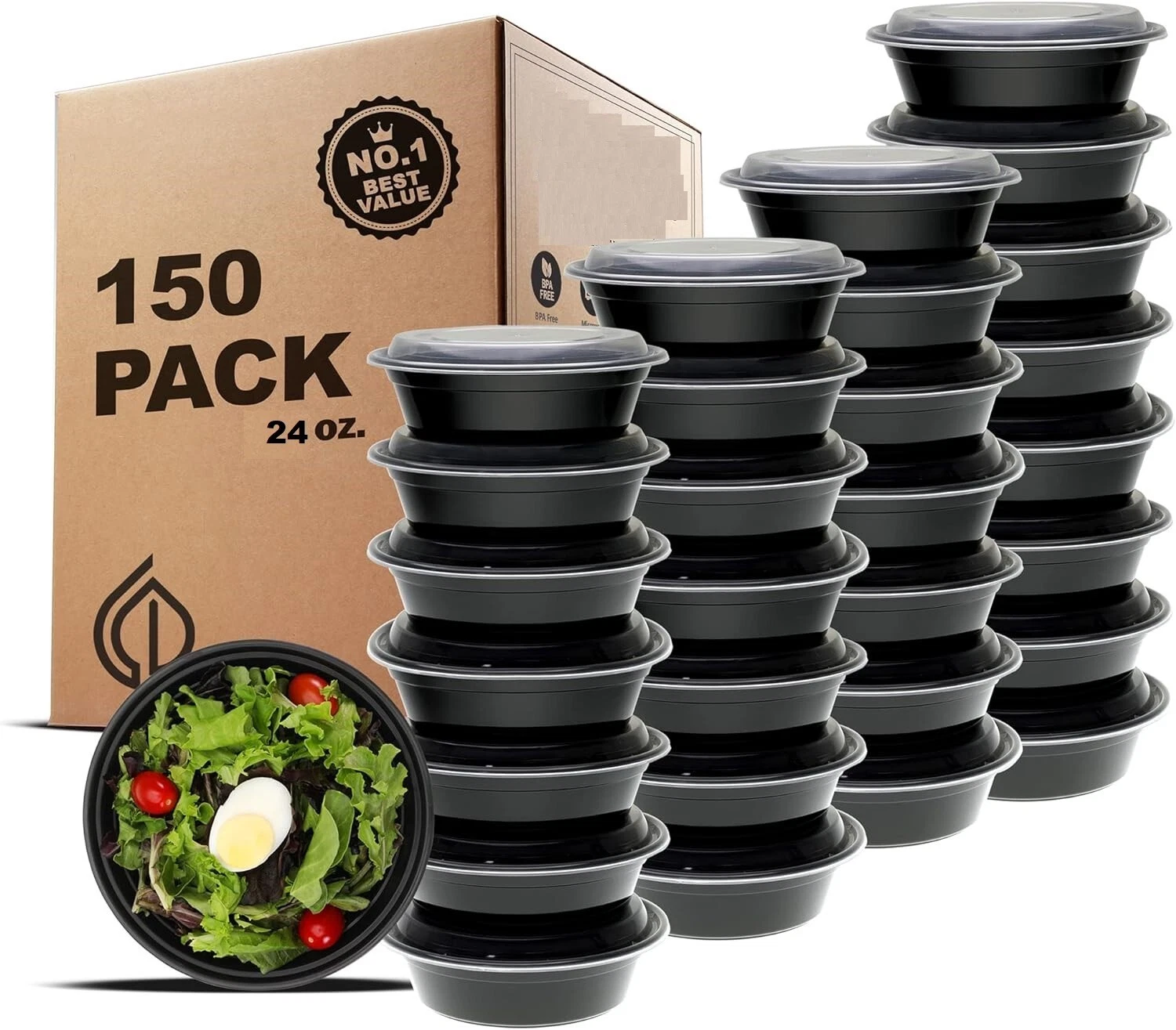 150 Sets Meal Prep Containers with Lids Disposable Take Out Food Container 24 OZ
