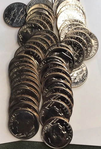 1972 P(25) D (25) ROOSEVELT DIME ROLL * GEM BU CONDITION ** 50 Coins