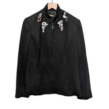 Dvc Exclusive Knits Womens Vintage Embellished Full Zip Jacket Size 14 Black