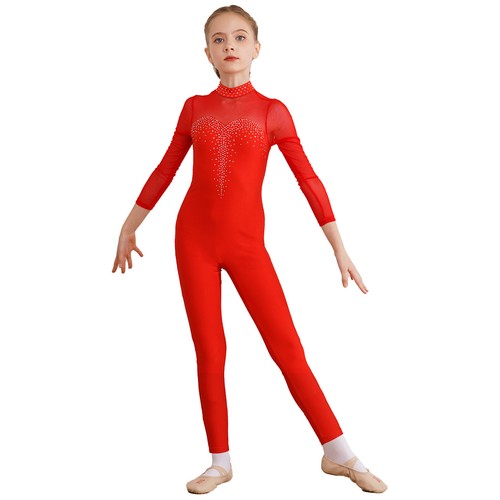Girls Long Sleeve Full Body Unitard Gymnastics Jumpsuit One Piece Dance Catsuit - Picture 4 of 58