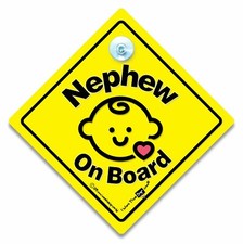 Nephew On Board Car Sign, Baby On Board Sign, Suction Cup Sign